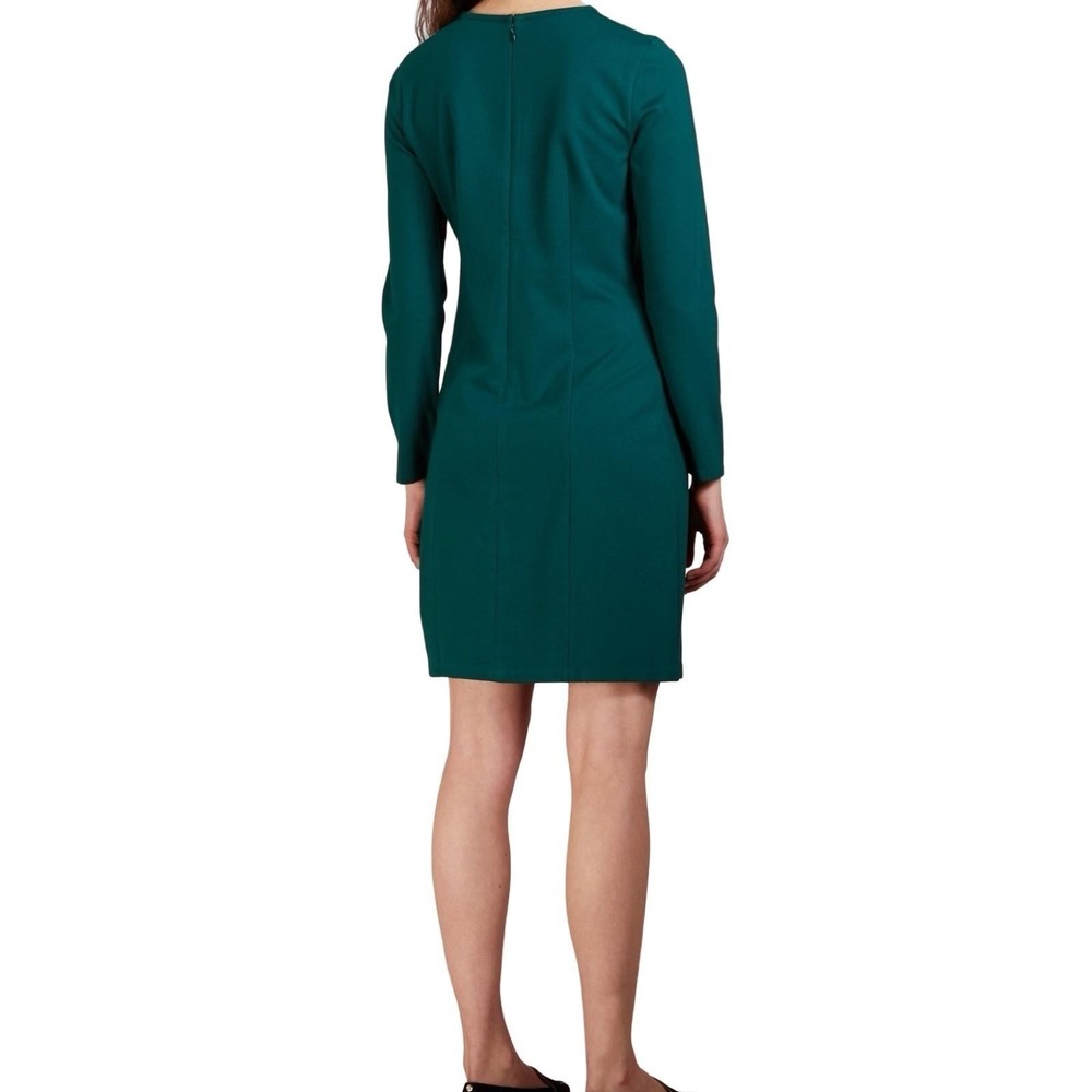 J Crew Dress Womens Large Green Long Sleeve Ponte Knit Sheath Knee Length Jewel - Picture 3 of 16